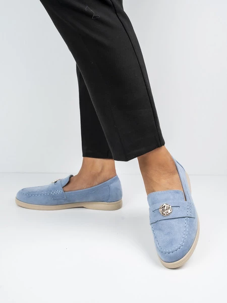 Mokasyny damskie z ozdobnym złotym guzikiem BLUE