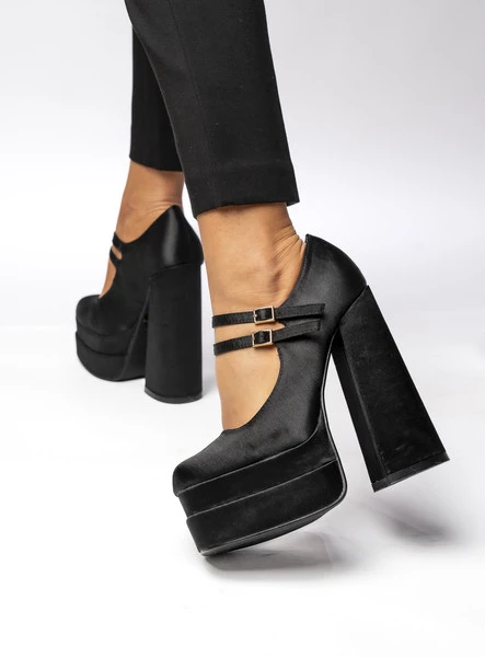 Czółenka na platformie satynowe PRANDI BLACK