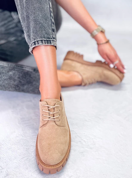 Mokasyny na platformie zamszowe AMPARO KHAKI