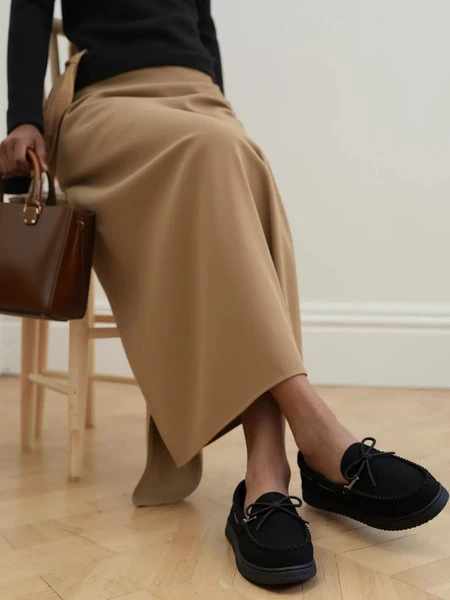 Damskie Mokasyny – Czarny, Zamszowe Lucia BLACK