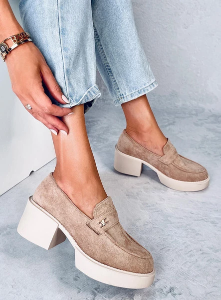 Mokasyny na obcasie CONIFF KHAKI