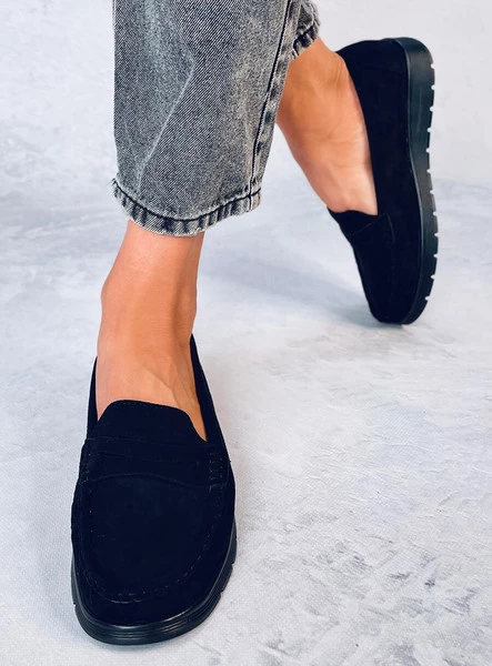 Mokasyny zamszowe skórzana wkładka MARIT BLACK