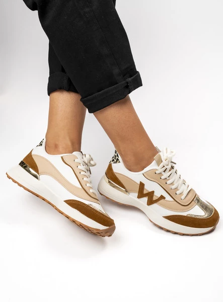 Damskie Sneakersy WANDA WHITE BROWN – Stylowe Warstwy i Naturalna Kolorystyka