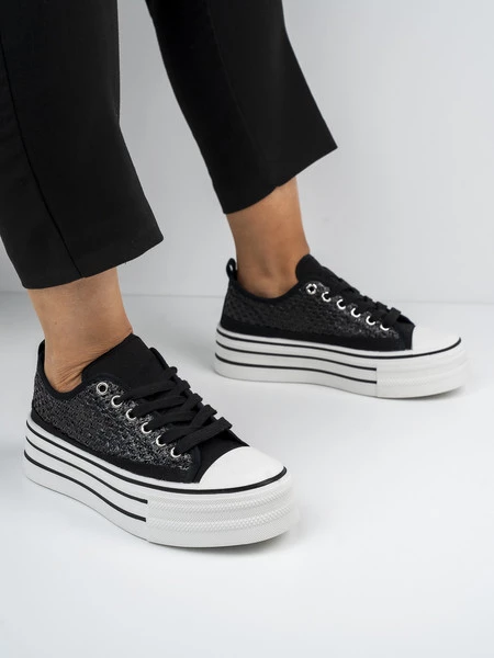 Sneakersy damskie z siateczką na platformie w kolorze Black
