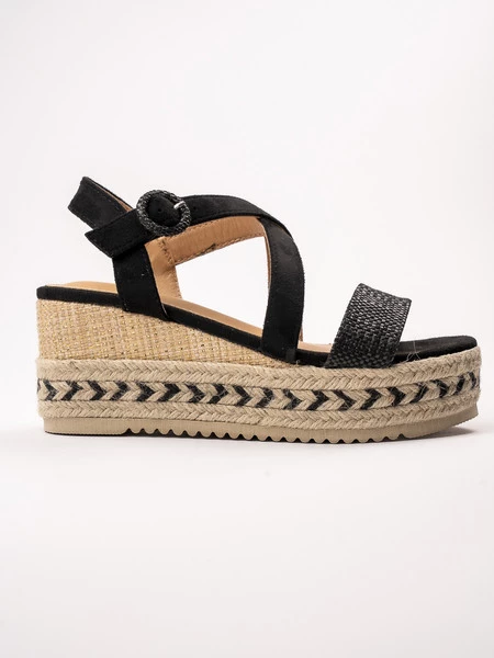 Czarne sandały damskie na koturnie BLACK 