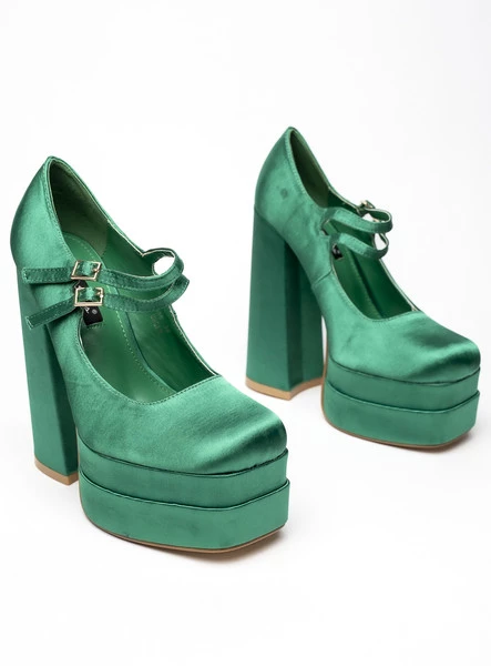 Czółenka na platformie satynowe PRANDI GREEN