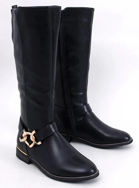 Oficerki licowe z łańcuszkiem DEVERS BLACK