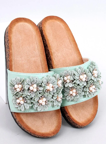 Klapki korkowe z kwiatuszkami EMILES GREEN