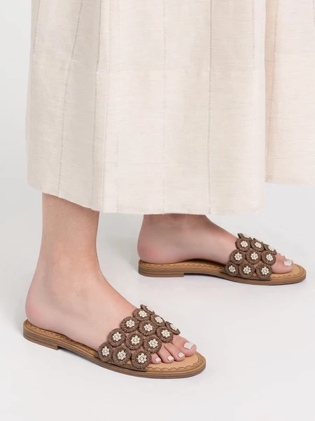 Klapki Elegance Kwiaty Khaki