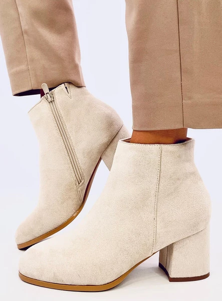 Botki gładkie na obcasie MARPLE BEIGE