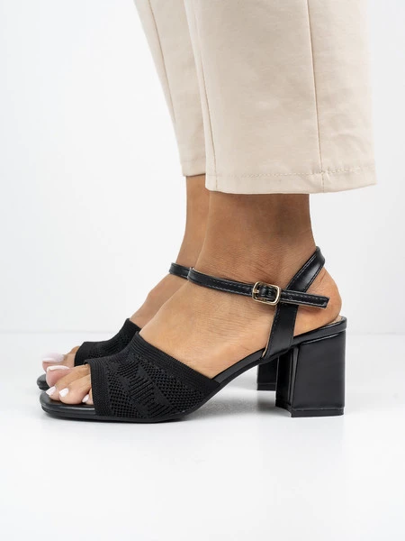 Sandały eleganckie damskie z siateczką na obcasie w kolorze Black