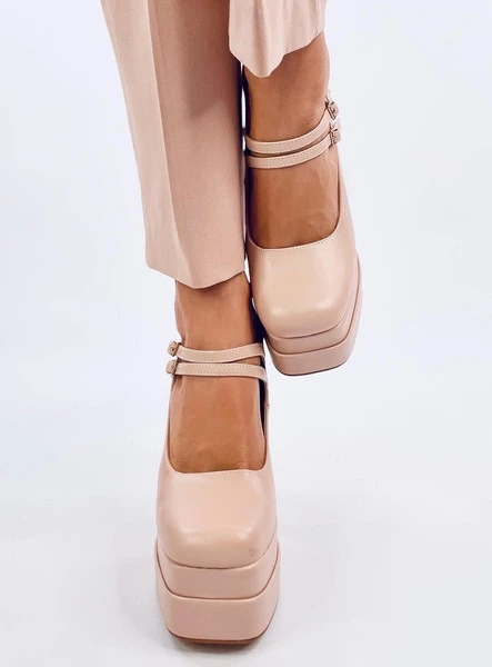 Czółenka na platformie licowe LOIT BEIGE