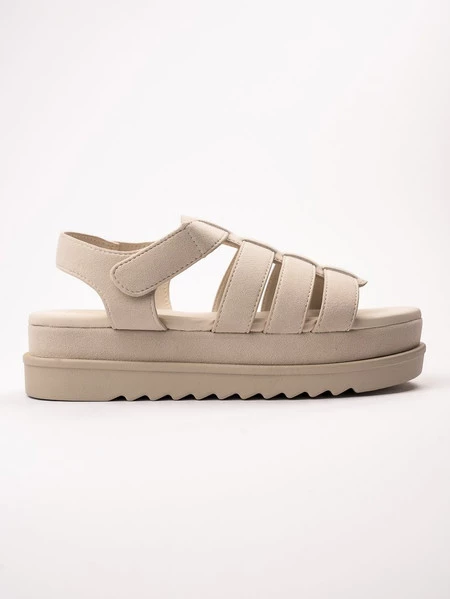 Sandały na koturnie z paskami w kolorze Beige