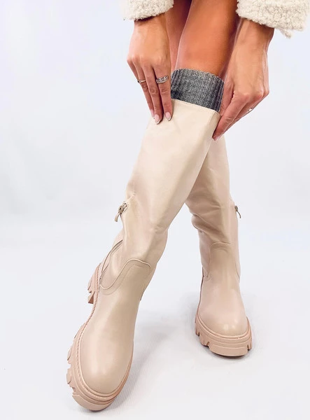 Oficerki na grubej podeszwie JULY BEIGE