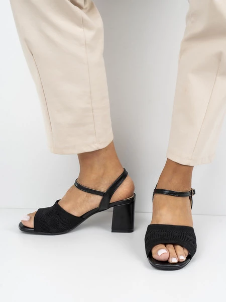 Sandały eleganckie damskie z siateczką na obcasie w kolorze Black