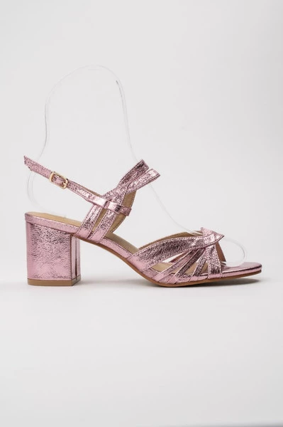  sandały damskie na słupku z metalicznym połyskiem PINK 
