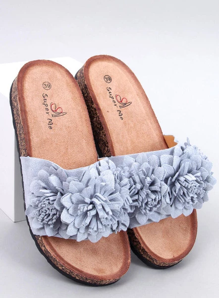 Klapki korkowe z kwiatami SEBILL GREY