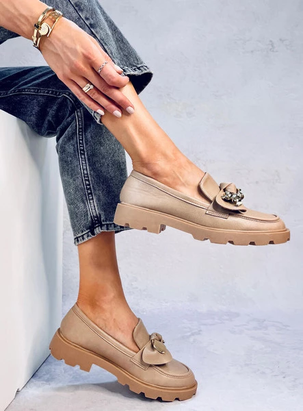 Mokasyny ze złotym misiem HONEY KHAKI