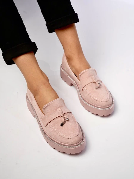 Damskie Mokasyny – Pudrowy Róż, Zamsz Alessa PINK