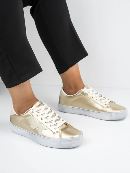 Sneakers damskie z ozdobną gwiazdą w kolorze Gold