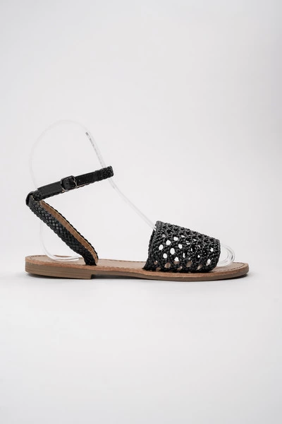 Plecione sandały damskie z paskiem na kostce BLACK