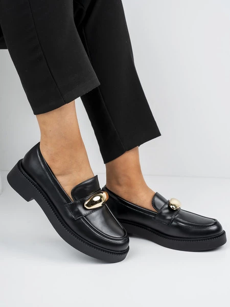 Mokasyny damskie eleganckie z ozdobnym detalem w kolorze Black