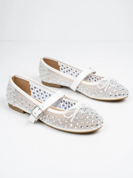 Baleriny wieczorowe z kryształkami w kolorze White