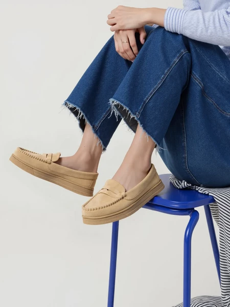 Damskie Mokasyny – Beżowe, Zamszowe Martina BEIGE