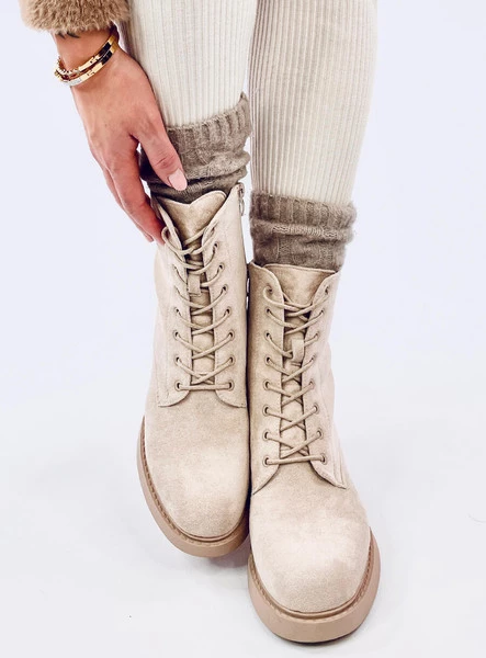 Botki sznurowane na obcasie MAYFIELD BEIGE