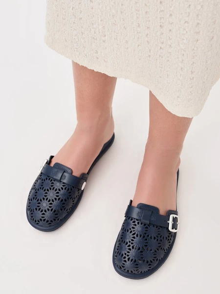 Damskie Klapki FLOWER BUCKLE NAVY