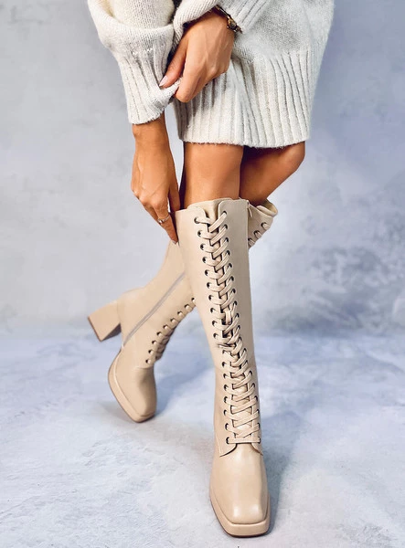 Kozaki sznurowane na szerokim obcasie WEDNESDAY BEIGE