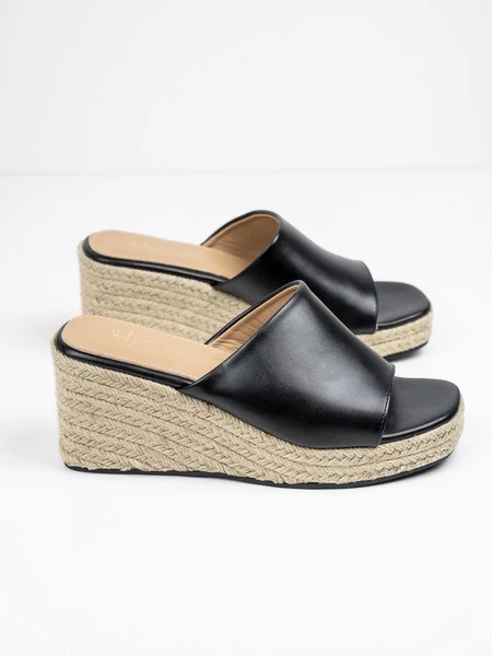 klapki damskie na koturnie BLACK