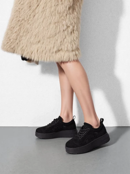 Sneakers damskie z dzianiny na platformie w kolorze Black