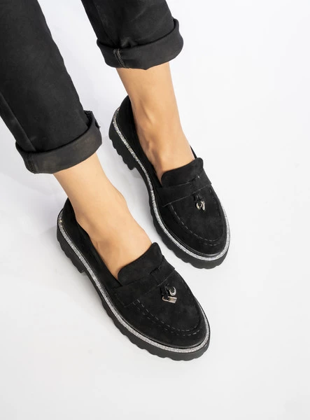 Damskie Mokasyny – Czarny, Zamsz Alessa BLACK