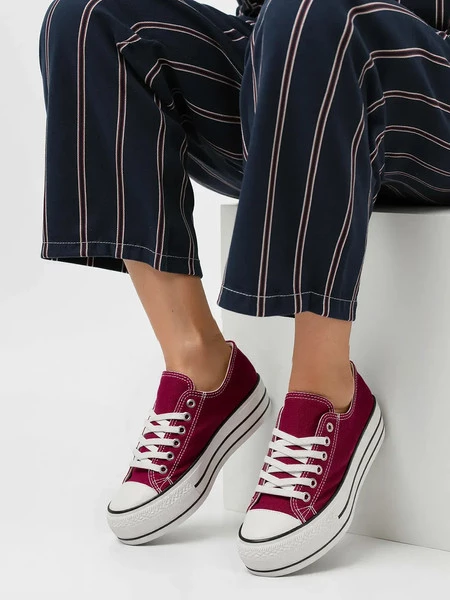 Damskie Trampki VELTRO WINE – Klasyczne Buty na Platformie