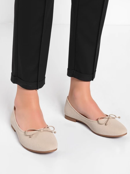 Damskie Baleriny BELLA BEIGE – Uroczy Minimalizm w Uniwersalnym Odcieniu