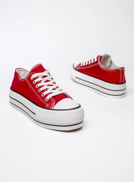 Damskie Trampki VELTRO RED – Klasyczne Buty na Platformie