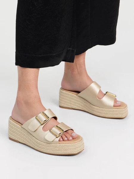 Damskie Sandały na Koturnie GOLD