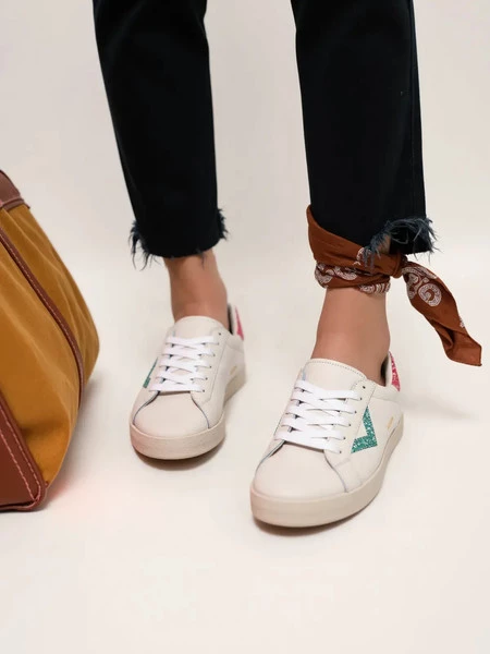 Damskie Sneakersy – Białe, Brokatowe Wstawki Sienna GREEN