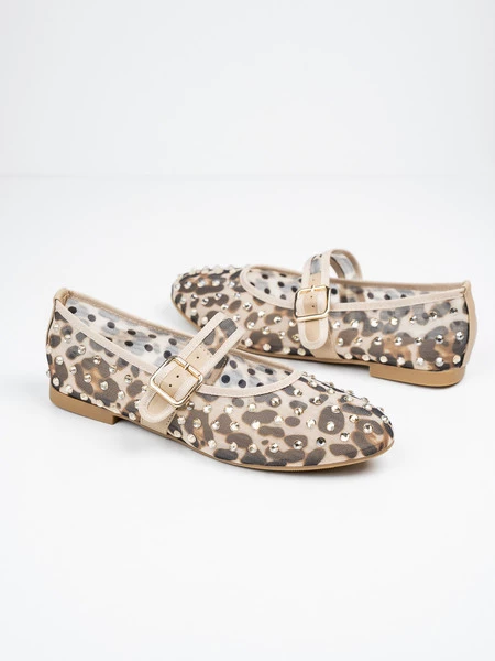 Baleriny damskie zdobione z klamrą w kolorze Leopard