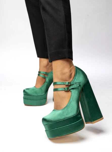 Czółenka na platformie satynowe PRANDI GREEN