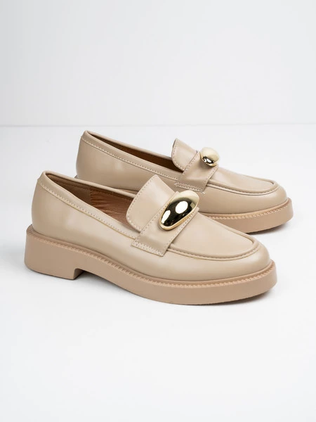 Mokasyny damskie z ozdobną klamrą w kolorze Khaki