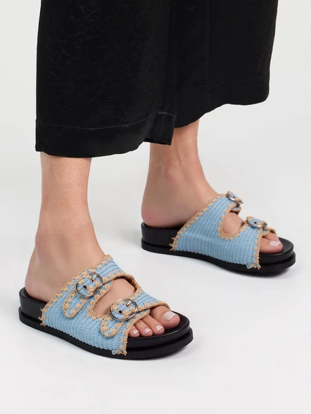 Klapki damskie na platformie z regulowanymi paskami w kolorze Blue