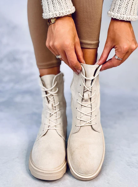 Botki sznurowane zamszowe LAVEY BEIGE