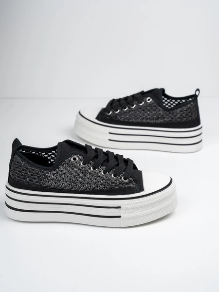 Sneakersy damskie z siateczką na platformie w kolorze Black