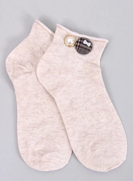 Skarpetki stopki damskie z perłą PAPPS JASNY BEŻ