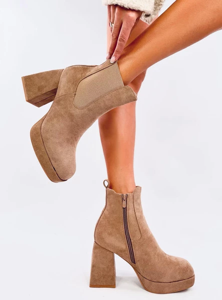 Botki na szerokim obcasie CIARA KHAKI