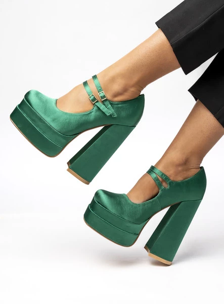 Czółenka na platformie satynowe PRANDI GREEN