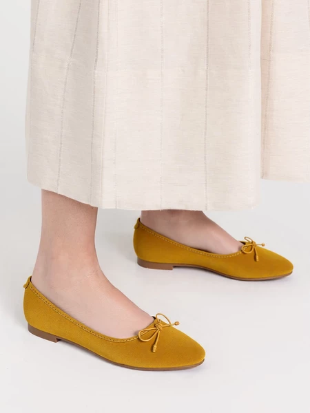 Damskie Baleriny BELLA YELLOW – Uroczy Minimalizm w Intensywnym Odcieniu