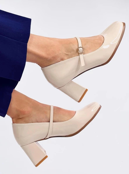 Czółenka na obcasie w stylu Mary Jane VALONIS BEIGE